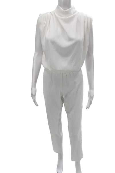 Amanda Uprichard Women Jumpsuit White Mock Neck Sleeveless Zip Polyester Size S
