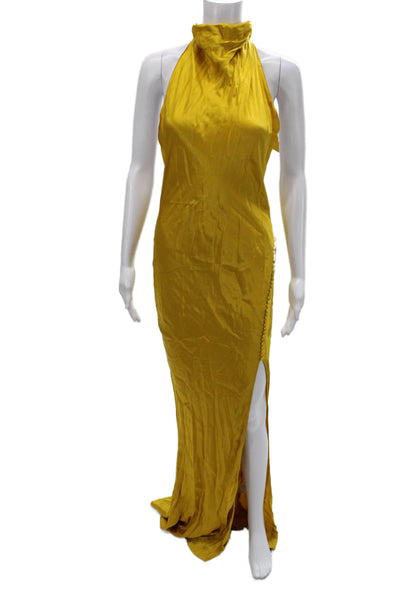 SAULEE Womens Yellow Halter Sleeveless Maxi Dress Viscose Tie Size 6