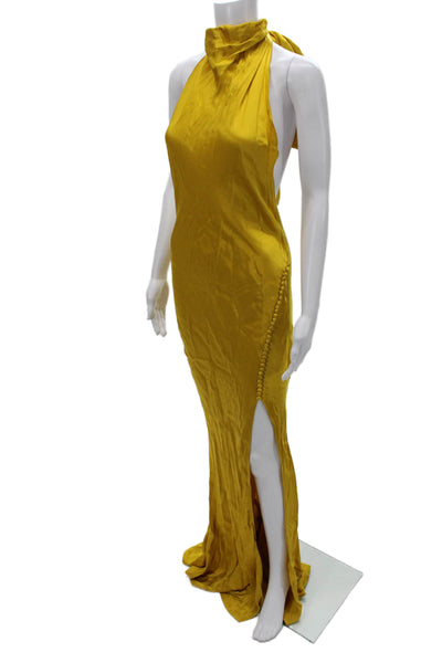 SAULEE Womens Yellow Halter Sleeveless Maxi Dress Viscose Tie Size 6