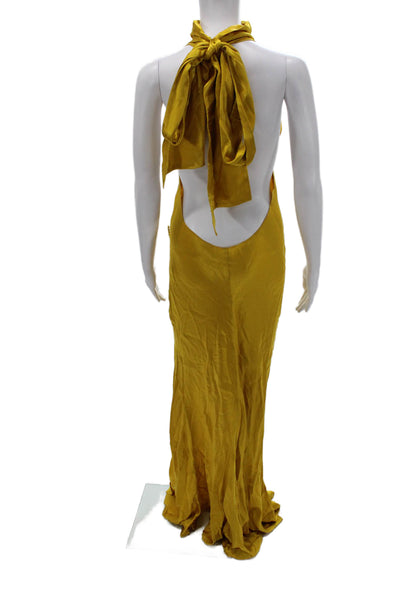 SAULEE Womens Yellow Halter Sleeveless Maxi Dress Viscose Tie Size 6