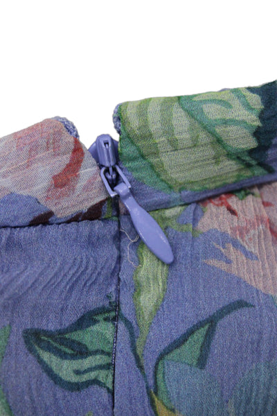 Zimmermann Womens Mini Dress Blue Silk Floral V-Neck Long Sleeve Lace-Up Size 2