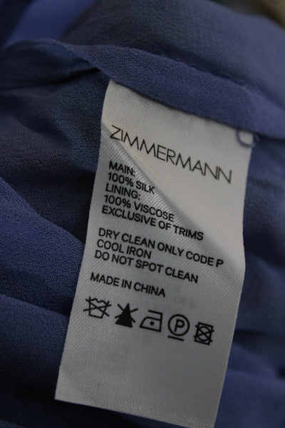 Zimmermann Womens Mini Dress Blue Silk Floral V-Neck Long Sleeve Lace-Up Size 2