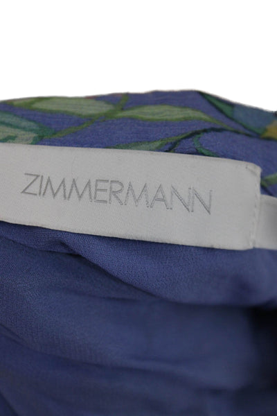 Zimmermann Womens Mini Dress Blue Silk Floral V-Neck Long Sleeve Lace-Up Size 2
