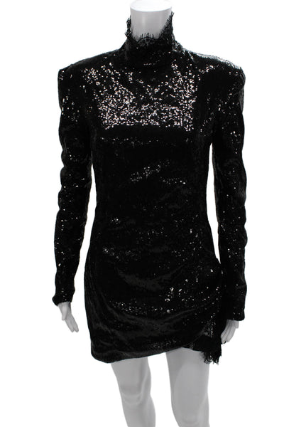 Dundas Womens Mini Dress Black High Neck Long Sleeve Zip Polyester Size 40