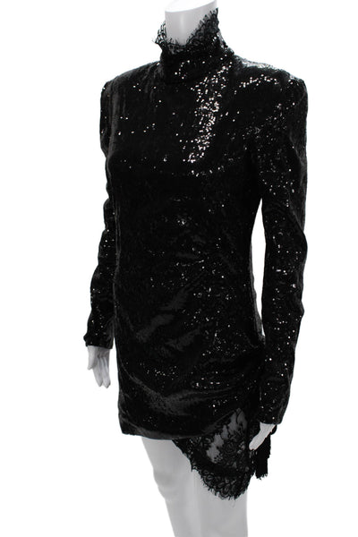 Dundas Womens Mini Dress Black High Neck Long Sleeve Zip Polyester Size 40