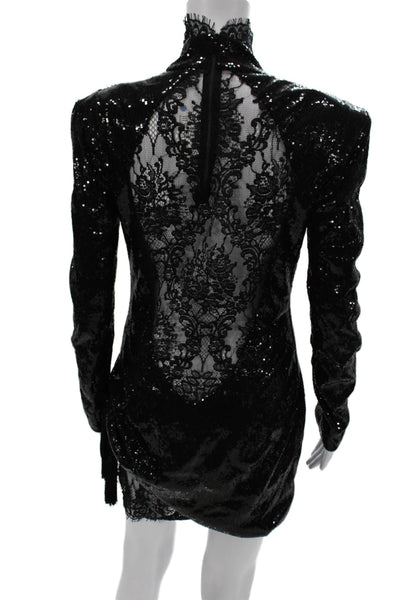 Dundas Womens Mini Dress Black High Neck Long Sleeve Zip Polyester Size 40
