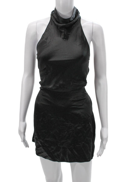 Amanda Uprichard Women Mini Halter Silk Dress Black Size M