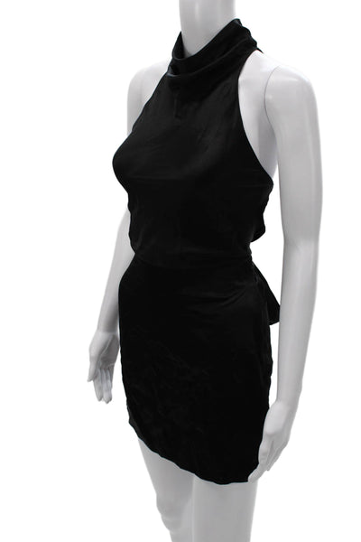 Amanda Uprichard Women Mini Halter Silk Dress Black Size M