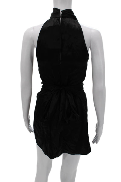 Amanda Uprichard Women Mini Halter Silk Dress Black Size M