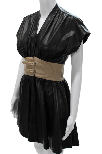 Alexis Womens Mini V-Neck Black Short Sleeve Dress Buckle Size S