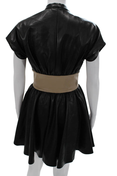 Alexis Womens Mini V-Neck Black Short Sleeve Dress Buckle Size S
