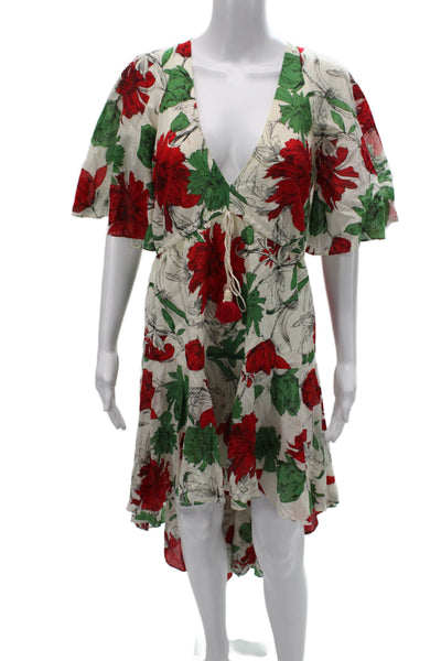 Alexis Womens Fit & Flare Floral Cotton V-Neck Short Sleeve Long Dress Size XS