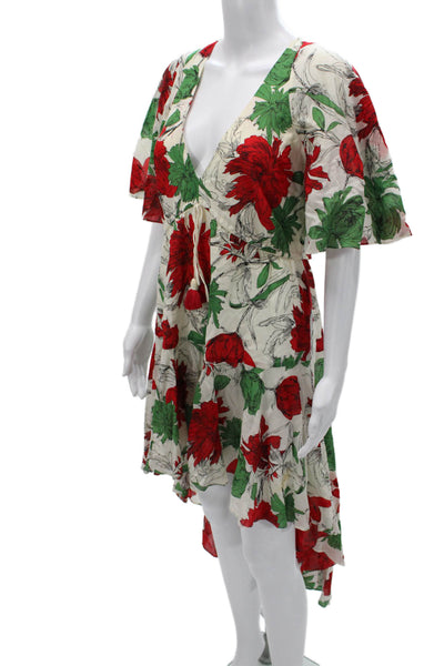 Alexis Womens Fit & Flare Floral Cotton V-Neck Short Sleeve Long Dress Size XS