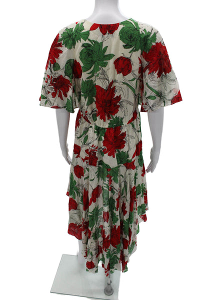 Alexis Womens Fit & Flare Floral Cotton V-Neck Short Sleeve Long Dress Size XS