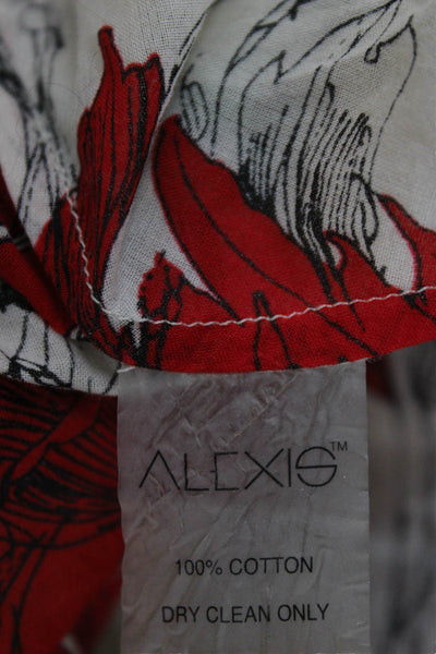 Alexis Womens Fit & Flare Floral Cotton V-Neck Short Sleeve Long Dress Size XS
