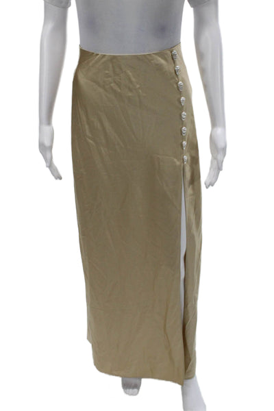 Cami Women Maxi Skirt Beige Silk Blend Button Long Petite Size S
