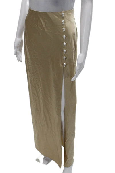 Cami Women Maxi Skirt Beige Silk Blend Button Long Petite Size S