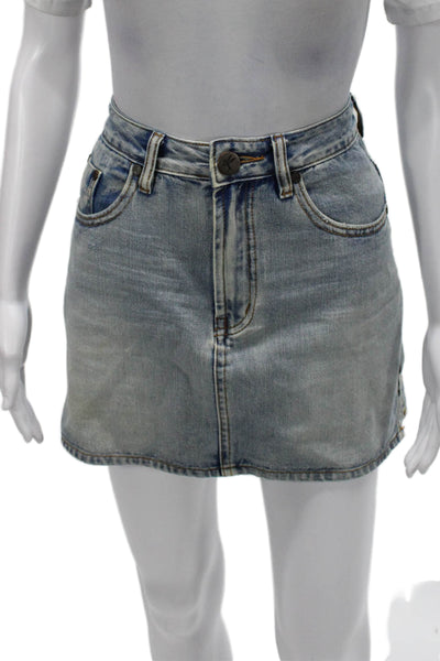 One Teaspoon Womens Mini Skirt Blue Cotton Short Button Size 27