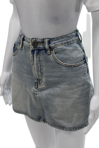 One Teaspoon Womens Mini Skirt Blue Cotton Short Button Size 27