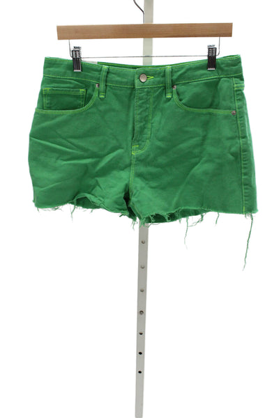 Good American Womens Cut-Off Green Cotton Shorts Size 8
