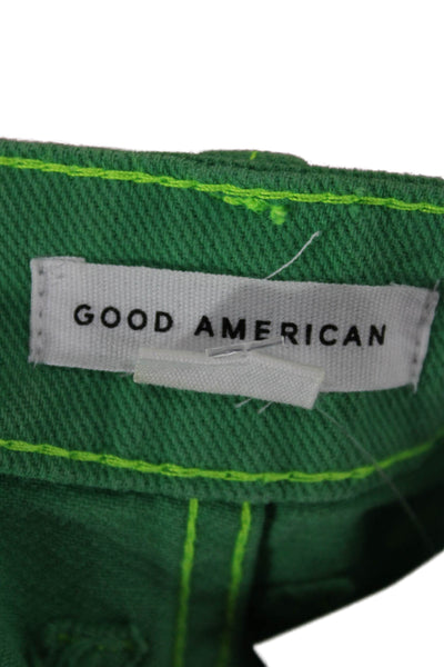 Good American Womens Cut-Off Green Cotton Shorts Size 8