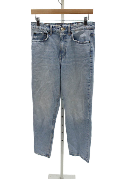 Zara Women Mom Jeans Blue Mid Rise 29in Inseam 100% Cotton Size 6