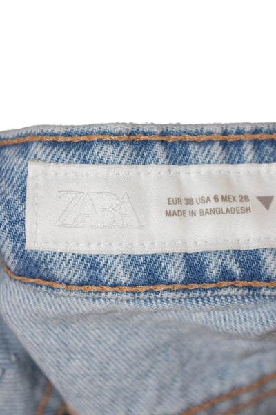 Zara Women Mom Jeans Blue Mid Rise 29in Inseam 100% Cotton Size 6