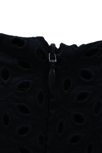 Never A Wallflower Womens Blue Eyelet Cotton Long Sleeve Knee Dress Size S