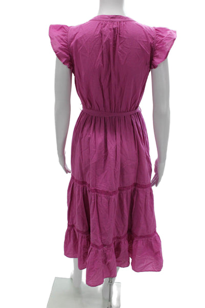 Xirena Women Fit & Flare Dress Purple V Neck Short Sleeve Cotton Maxi Size S