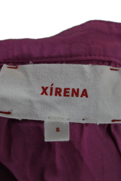 Xirena Women Fit & Flare Dress Purple V Neck Short Sleeve Cotton Maxi Size S