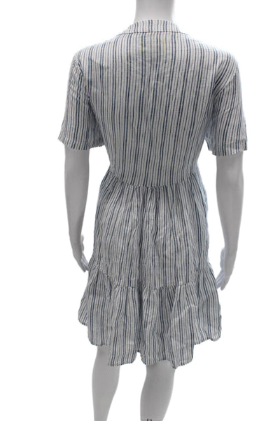 9 Seed Women Blue Striped V-Neck Short Sleeve Sundress Knee Length Size S
