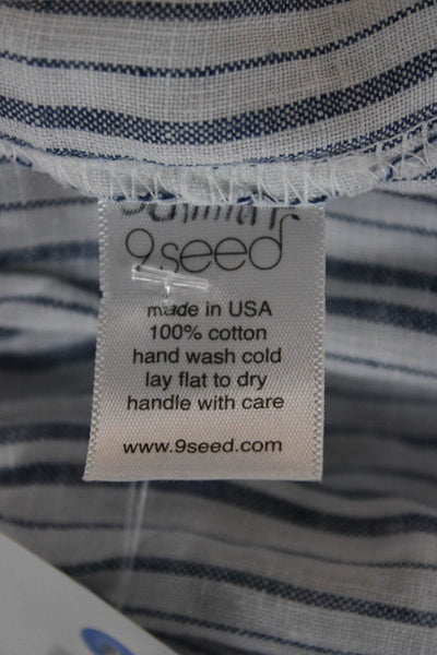 9 Seed Women Blue Striped V-Neck Short Sleeve Sundress Knee Length Size S