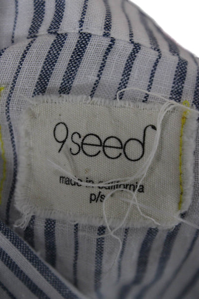 9 Seed Women Blue Striped V-Neck Short Sleeve Sundress Knee Length Size S