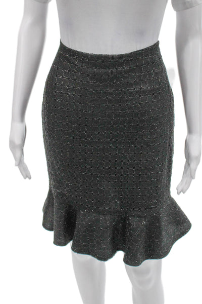 Carolina Herrera Womens Trumpet Skirt Black Check Zip Knee Length Size 8