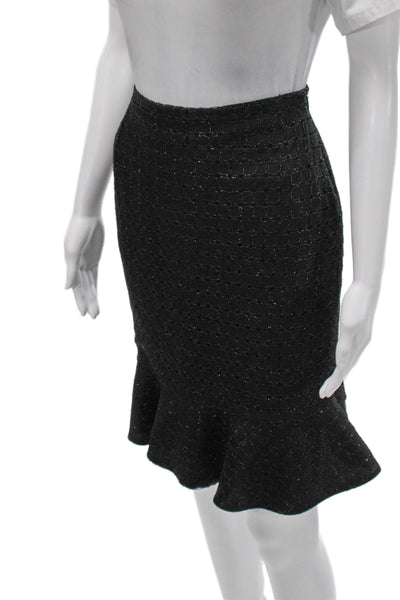 Carolina Herrera Womens Trumpet Skirt Black Check Zip Knee Length Size 8