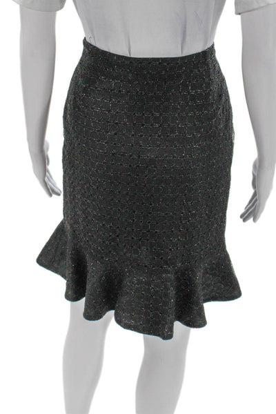 Carolina Herrera Womens Trumpet Skirt Black Check Zip Knee Length Size 8