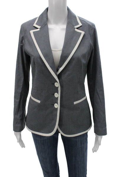Iris Setlakwe Women Striped Gray Cotton Blazer Button Long Sleeve Size 6