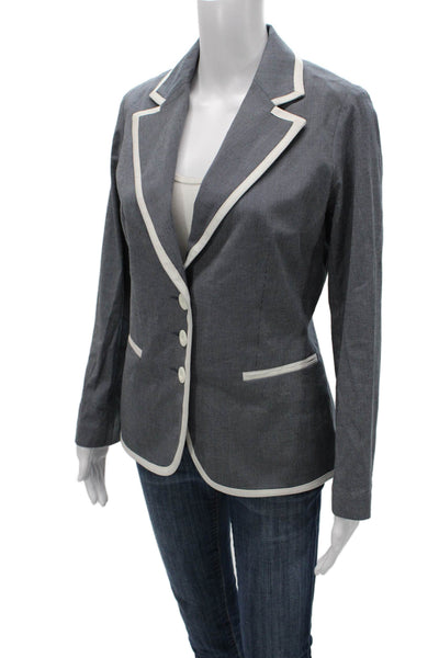 Iris Setlakwe Women Striped Gray Cotton Blazer Button Long Sleeve Size 6