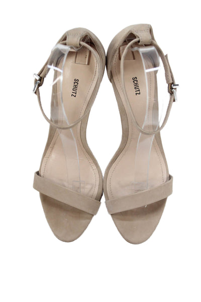 Schutz Womens Suede Ankle Strap Sandal Heels Nude Beige Size 8 B