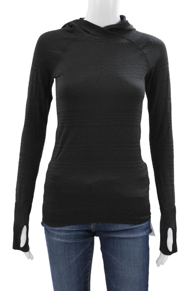 Lululemon Women Black Striped Cotton Blend Crewneck Long Sleeve T-Shirt Size 4