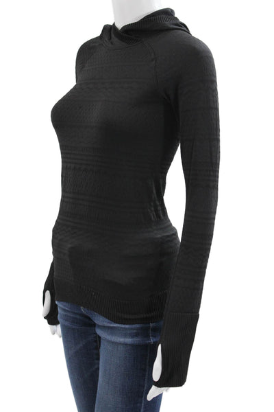 Lululemon Women Black Striped Cotton Blend Crewneck Long Sleeve T-Shirt Size 4