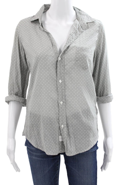Frank & Eileen Womens Gray Polka Dot Collared Button Up 3/4 Sleeve Size S