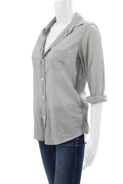 Frank & Eileen Womens Gray Polka Dot Collared Button Up 3/4 Sleeve Size S