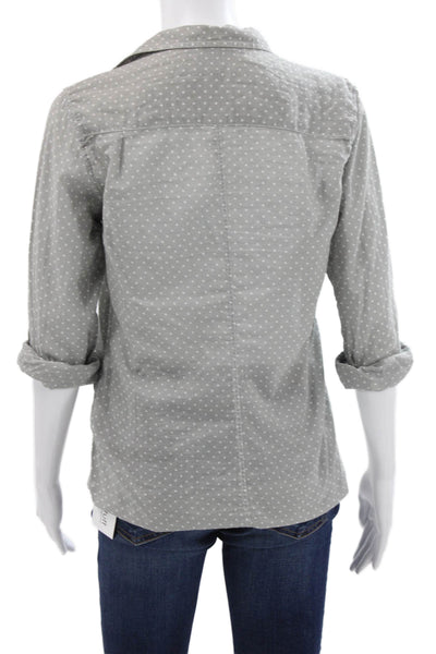 Frank & Eileen Womens Gray Polka Dot Collared Button Up 3/4 Sleeve Size S