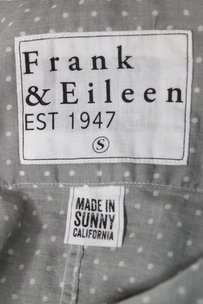 Frank & Eileen Womens Gray Polka Dot Collared Button Up 3/4 Sleeve Size S
