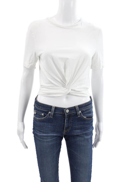 Lululemon Womens Cropped Cotton Crew Neck Short Sleeve T Shirt White Size 4