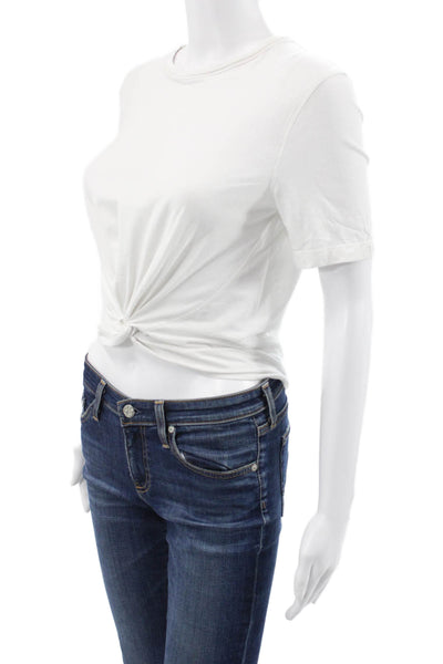 Lululemon Womens Cropped Cotton Crew Neck Short Sleeve T Shirt White Size 4