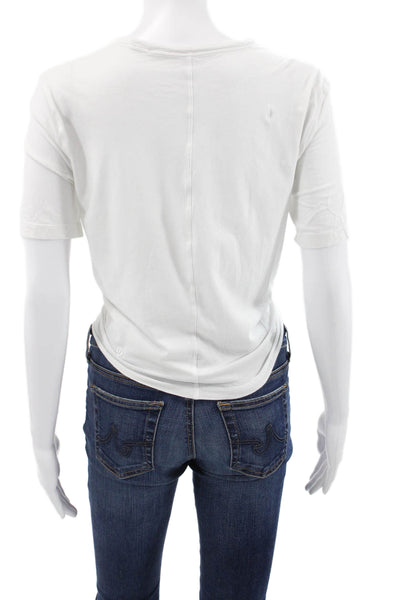 Lululemon Womens Cropped Cotton Crew Neck Short Sleeve T Shirt White Size 4