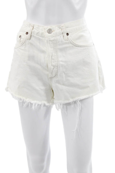 Agolde Womens Cut-Off White Cotton Button Shorts Size 28
