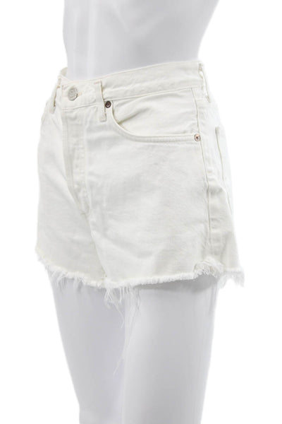 Agolde Womens Cut-Off White Cotton Button Shorts Size 28